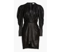 Sumai wrap-effect pleated leather mini dress - Black