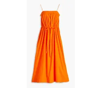 Gathered cotton-poplin midi dress - Orange