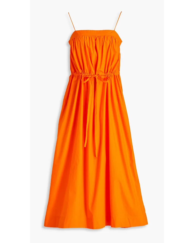 Ganni Gathered cotton-poplin midi dress - Orange Orange