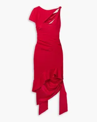 Commission Asymmetric cutout stretch-silk satin midi dress - Red Red