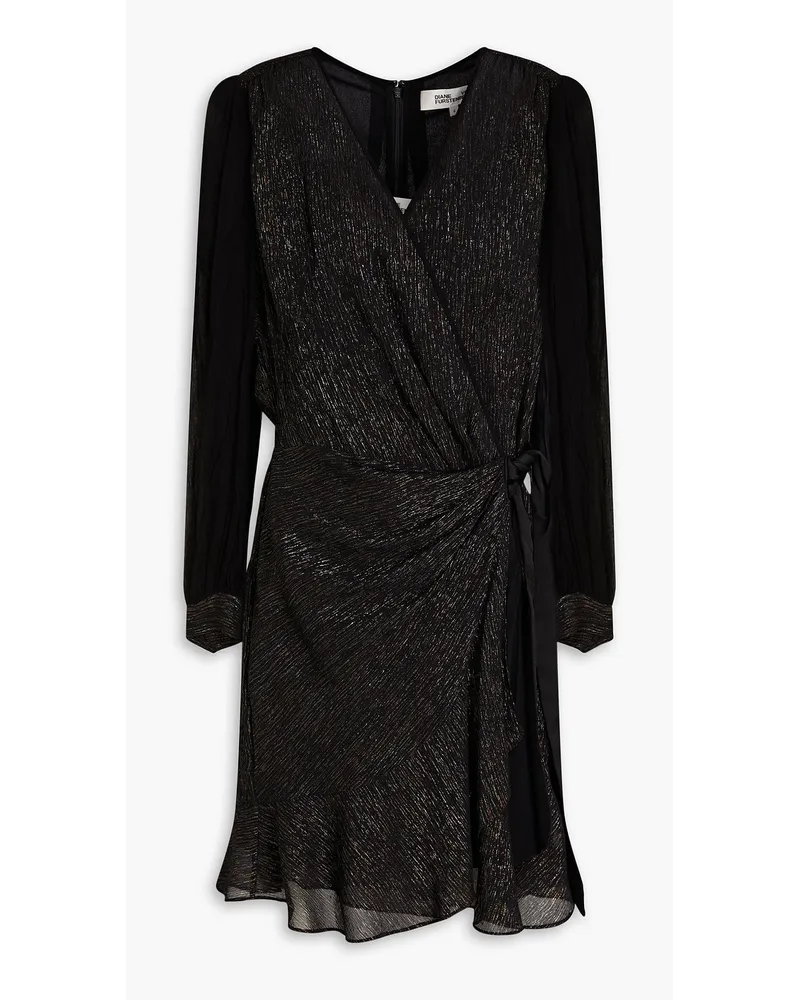 Clarice wrap-effect metallic crepon mini dress - Black