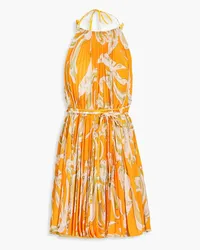 Emilio Pucci Pleated printed georgette halterneck mini dress - Orange Orange