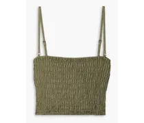 Cropped shirred linen top - Green
