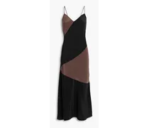 Forain two-tone washed-silk midi slip dress - Black