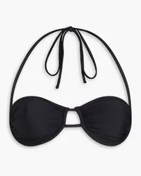 Isa Boulder Finder ruched stretch-sateen underwired halterneck bikini top - Black Black