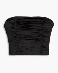 ROTATE Birger Christensen Strapless ruched satin top - Black Black