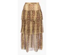 Ninety-Six tiered printed silk-georgette midi skirt - Animal print