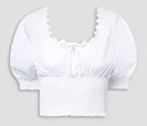 Cropped shirred broderie anglaise cotton top - White