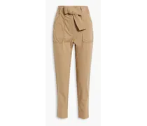 Mahary belted cotton-blend poplin tapered pants - Neutral