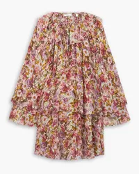 DÔEN Idette tiered ruffled floral-print silk-georgette mini dress - Pink Pink