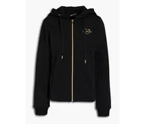 Appliquéd metallic French cotton-blend terry hoodie - Black