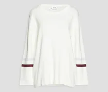 Striped cotton-blend jersey top - White