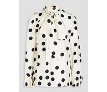 Pussy-bow polka-dot silk-twill blouse - White