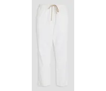 Cropped cotton-blend twill tapered pants - White