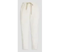 Cropped cotton-blend twill tapered pants - White