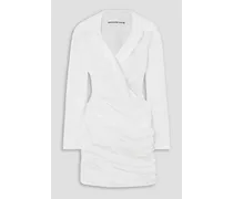 Wrap-effect draped cotton-twill mini shirt dress - White
