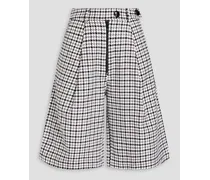 Pleated houndstooth cotton-twill shorts - White