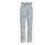 Gathered floral-print high-rise jeans - Blue