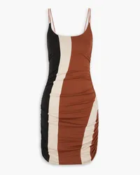 AHLUWALIA Color-block ruched stretch-Lyocell jersey mini dress - Brown Brown