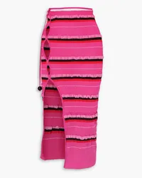 Jacquemus Concha cutout striped ruched seersucker midi skirt - Pink Pink