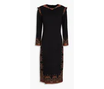 Printed wool-blend crepe dress - Black