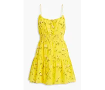 Alice Olivia - Lai smocked floral-print cotton and silk-blend voile mini dress - Yellow