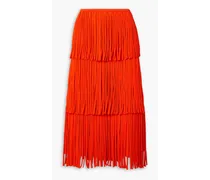 Tiered fringed knitted maxi skirt - Orange