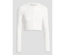 Cropped jacquard-knit cardigan - White