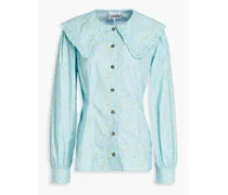 Floral-print organic cotton-poplin shirt - Blue