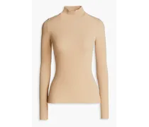 Ribbed wool and cashmere-blend turtleneck sweater - Neutral