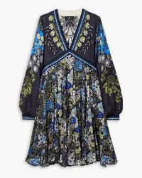 Etro Irima embroidered printed crepe mini dress - Blue Blue