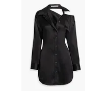 Cutout silk-satin mini shirt dress - Black