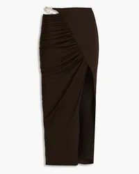 NICHOLAS Dorette chain-trimmed ruched jersey midi skirt - Brown Brown