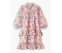 Fifi tie-neck ruffled floral-print cotton dress - Pink