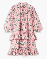 BATSHEVA Fifi tie-neck ruffled floral-print cotton dress - Pink Pink