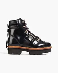 RED Valentino Buckled polished leather ankle boots - Black Black