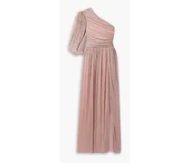 One-shoulder pleated lamé dress - Pink