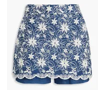 Broderie anglaise cotton-blend shorts - Blue