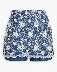 Maje Broderie anglaise cotton-blend shorts - Blue Blue