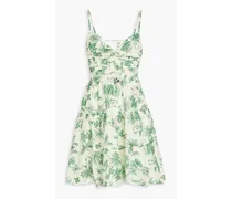 Nances twisted cutout floral-print linen-blend mini dress - Green
