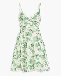 Sandro Twisted cutout floral-print linen-blend mini dress - Green Green