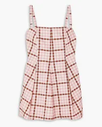 EMILIA WICKSTEAD Eris pleated gingham denim mini dress - Pink Pink