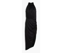 Gabriella asymmetric silk-blend satin halterneck midi dress - Black
