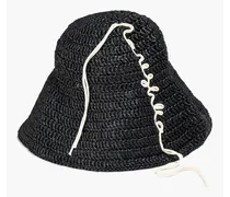 Embroidered faux raffia sunhat - Black