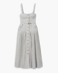 Ulla Johnson Cleo belted pleated striped cotton-canvas midi dress - Blue Blue