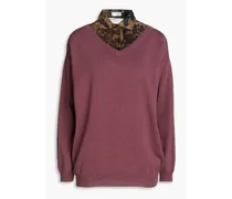 Embellished floral-print crepon and cashmere sweater - Purple
