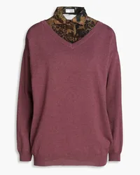 Brunello Cucinelli Embellished floral-print crepon and cashmere sweater - Purple Purple