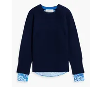 Marcia printed crepe-paneled wool sweater - Blue