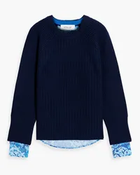 Derek Lam Marcia printed crepe-paneled wool sweater - Blue Blue