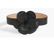 Floral appliquéd leather belt - Black